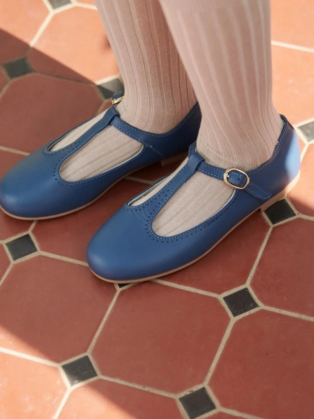 La Coqueta Cobalt Blue Leather T-Bar Mary Jane Shoes EU 25 US 9